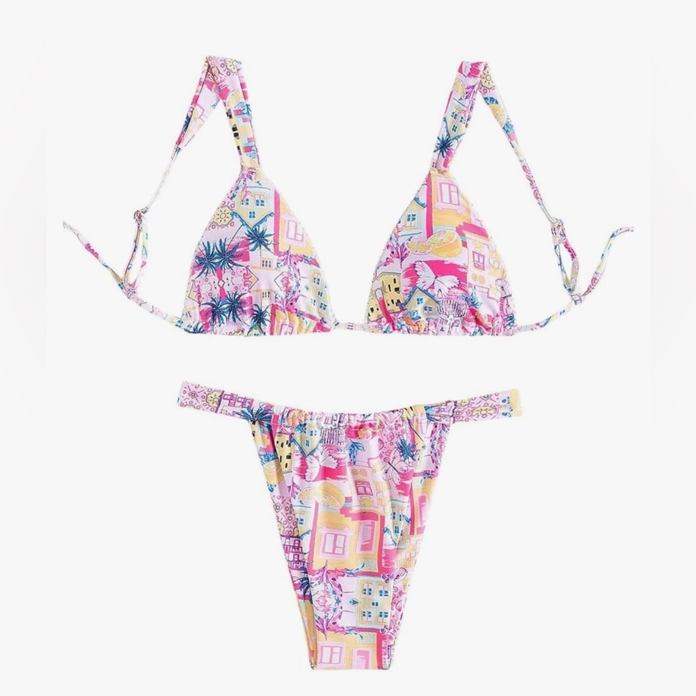 Colorful Tropical Print Bikini Set